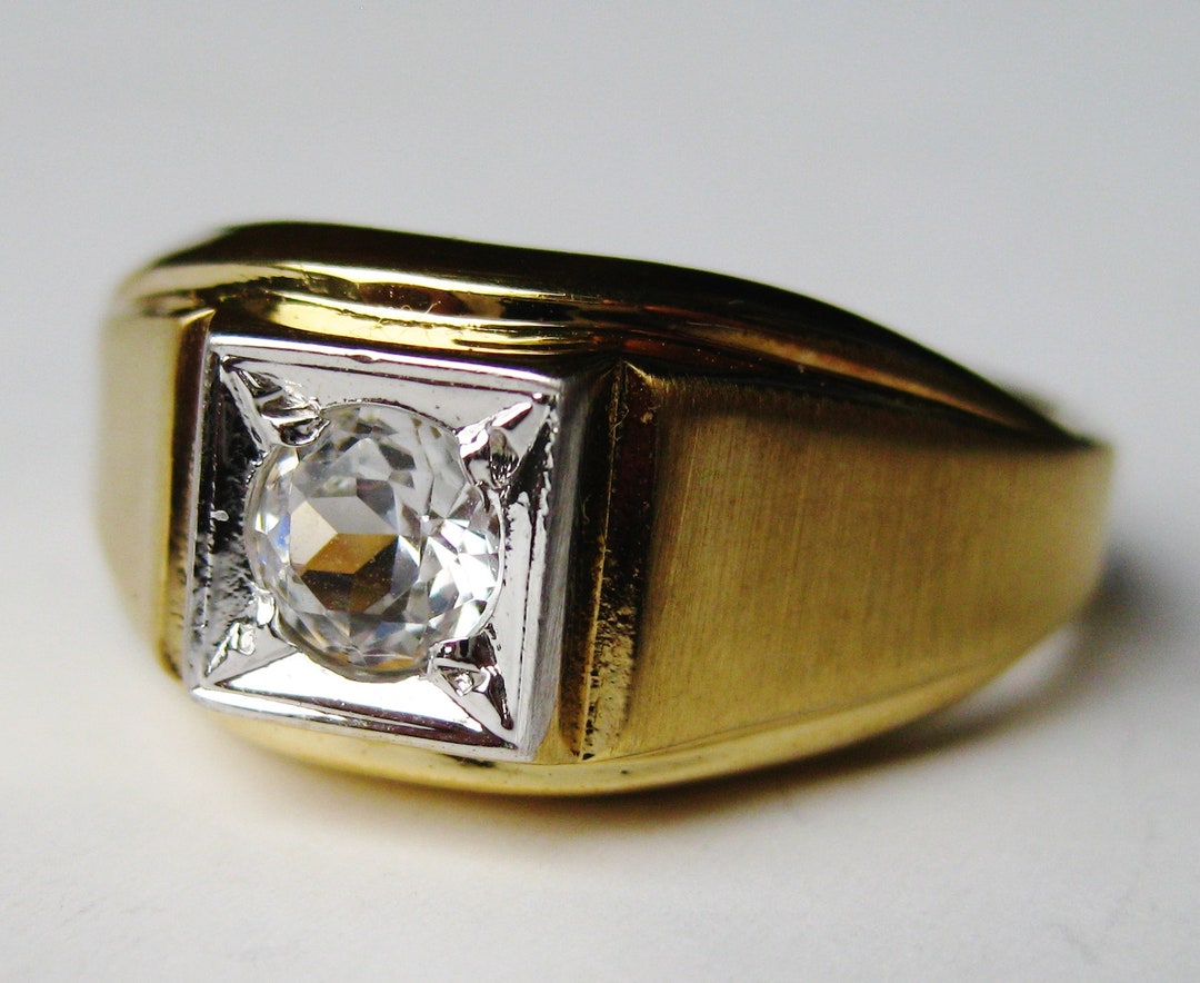 Vintage Men's 18k Gold Electroplate Faux 1/2ct Diamond CZ Band Ring ...