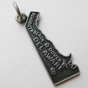 Vintage 50er Jahre Delaware State Map Souvenir Sterling Silber Anhänger für Armbänder