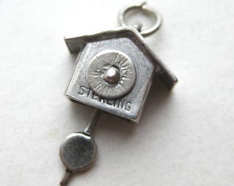 Cuckoo Clock Charm Sterling Silver Vintage Moving Bracelet Charm Moves Mechanical