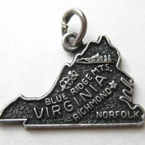Vintage Charm Sterling Silver Virginia State Map Souvenir Bracelet Charm