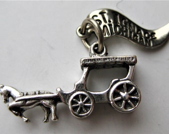 St. Ignace Sterling Charm Michigan Horse Drawn Carriage Vintage Souvenir Silver Bracelet Charm