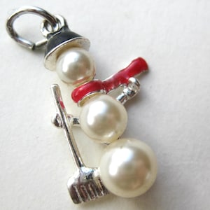Vintage Charm Sterling Silver Frosty the Snowman Faux Pearl Enamel Winter Bracelet Charm