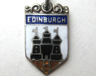 Vintage Charm Sterling Silver Edinburgh Castle Scotland Travel Shield Enamel Souvenir Bracelet Charm