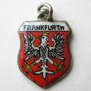 Vintage Charm Frankfurt 800 Silver Enamel Travel Shield Souvenir Bracelet Charm
