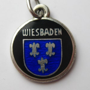 Vintage German 835 Silver Wiesbaden Enamel Mini Travel Souvenir Bracelet Charm