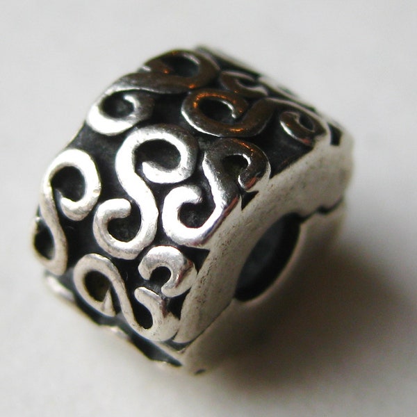 Vintage Pandora ALE Sterling Silver Swirl Scroll Clip Bead Bracelet Charm