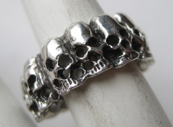 Vintage Sterling Silver Biker Death Skull Skeleto… - image 6