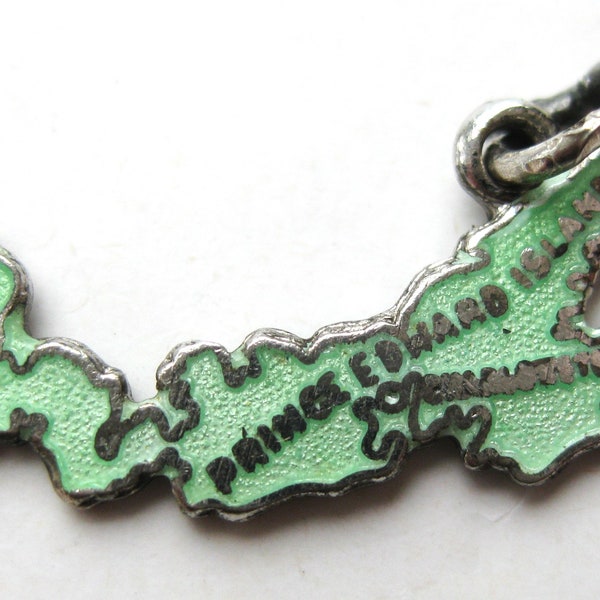 Vintage 50s Charm Sterling Silver Enamel Prince Edward Island Canada Map Souvenir Travel Shield Bracelet Charm