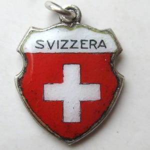 Vintage Charm Svizzera Switzerland 800 Silver Enamel Travel Shield Souvenir Bracelet Charm