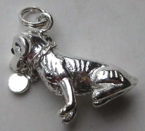 Vintage Charm Sterling Silver Jeweled Puppy Dog 3… - image 4
