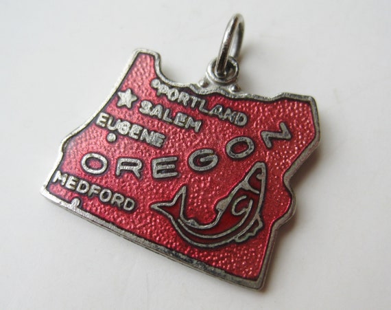 Vintage Charm 50s Silver Enamel Oregon State The … - image 1