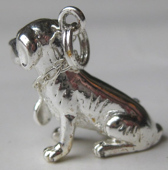 Vintage Charm Sterling Silver Jeweled Puppy Dog 3… - image 2