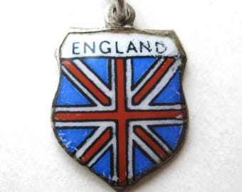 England Charm 800 Silver Enamel Vintage Union Jack Souvenir Bracelet Charm
