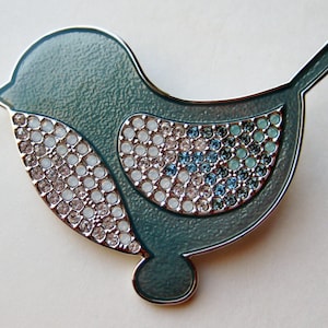 Vintage Swarovski Crystal Blue Enamel Silver Sparrow Bird Rhinestone Brooch Pin