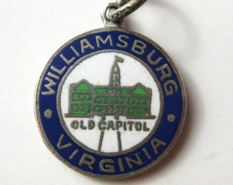 Vintage Charm Sterling Silver Enamel Old Capital Williamsburg Virginia Souvenir Travel Shield Bracelet Charm