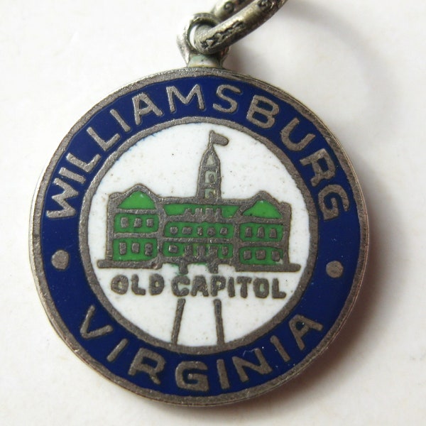Vintage Charm Sterling Silver Enamel Old Capital Williamsburg Virginia Souvenir Travel Shield Bracelet Charm