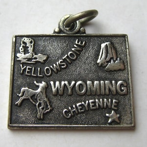 Wyoming Charme Sterling Silber Vintage Zustand Souvenir Karte Armband Charm