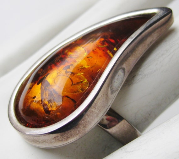 Vintage Ring Baltic Honey Amber Tear Drop Mid Cen… - image 7