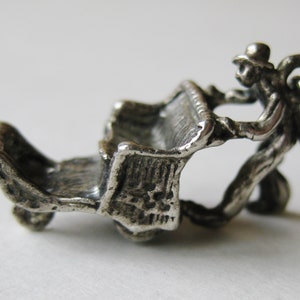 Vintage Charm Sterling Silver 3D Rickshaw Push Cart Atlantic City Souvenir Bracelet Charm