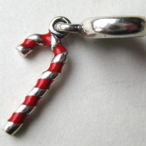 Authentic PANDORA Sterling Silver Enamel Christmas Candy Cane Dangle Pendant Bracelet Charm 791193