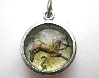 Vintage Charm Sagittarius Sterling Silver Lucite Zodiac Astrology Bracelet Charm