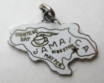 Vintage Charm Sterling Silver Jamaica Coat of Arms Enamel Souvenir Bracelet Charm