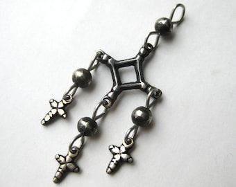Vintage Yalalag Cross Oaxacan Mexican Sterling Silver Taxco Cross Necklace Pendant