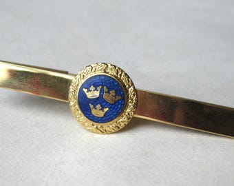 Vintage Tie Clip Guilloche Enamel Swedish Three Crowns Sweden Tie Bar