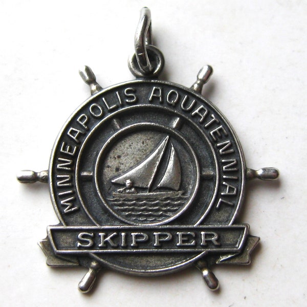 Vintage Charm Minneapolis Aquatennial Skipper Sterling Silver Minnesota Souvenir Bracelet Charm