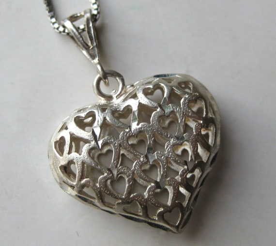 Vintage Open Hearts Sterling Silver Necklace Pend… - image 3