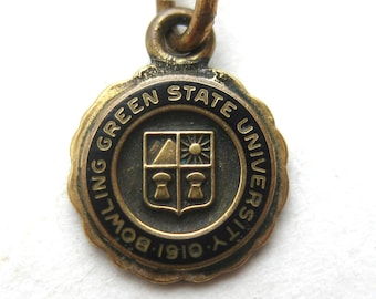 Mini dije vintage de la Universidad Estatal de Bowling Green, Ohio, para pulsera de esmalte chapado en oro.