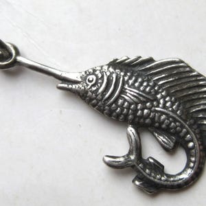 Vintage 40s Charm Sterling Silver Sailfish Marlin Fishing Fish Bracelet Charm