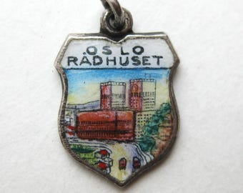 Oslo Norway City Hall Charm Enamel 800 Silver Norwegian Souvenir Vintage Travel Shield Bracelet Charm