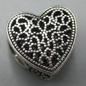 Vintage Authentic PANDORA Filled with Romance Sterling Silver Heart Open Works Bracelet Charm Bead 791811