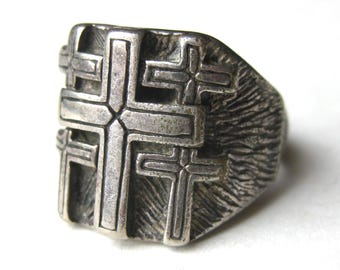 Vintage 80s Gordon Smith G&S Silver Metal Cross Biker Ring size 10