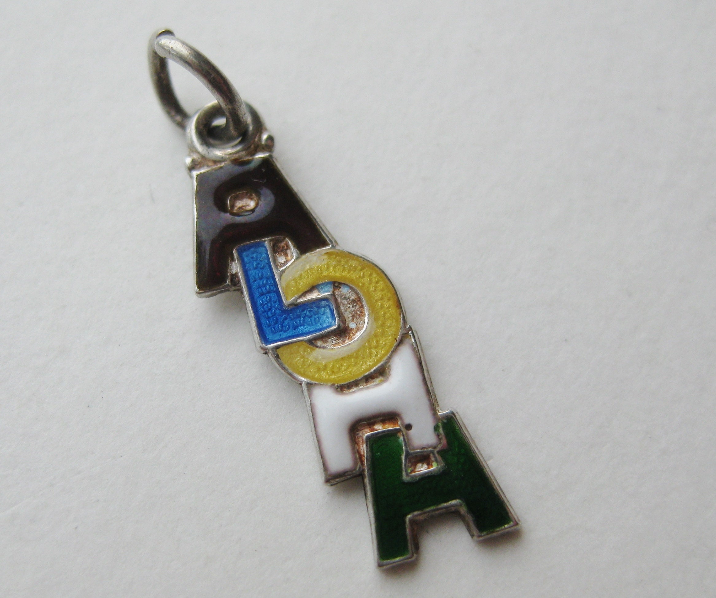 Vintage Charm Hawaii ALOHA Hawaiian Sterling Silver Enamel Souvenir