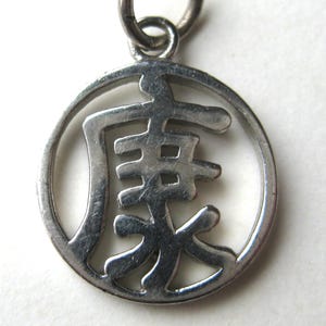 Vintage Chinese Sterling Silver Prosperity Charm Good Fortune Symbol Necklace Pendant Charm