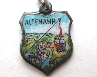 Vintage Charm Altenahr Germany Chair Lift 800 Silver Enamel Travel Shield Souvenir Bracelet Charm