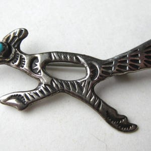 Vintage Navajo Indian Sterling Silver Turquoise Arizona Roadrunner Figural Brooch Pin