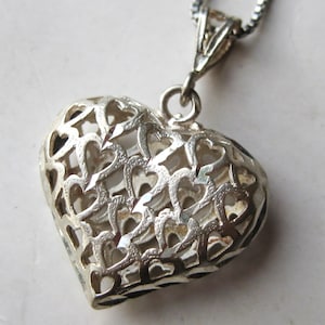 Vintage Open Hearts Sterling Silver Necklace Pendant & Chain