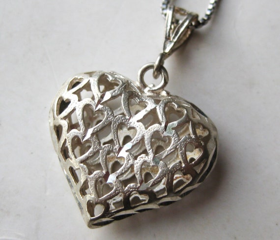 Vintage Open Hearts Sterling Silver Necklace Pend… - image 1