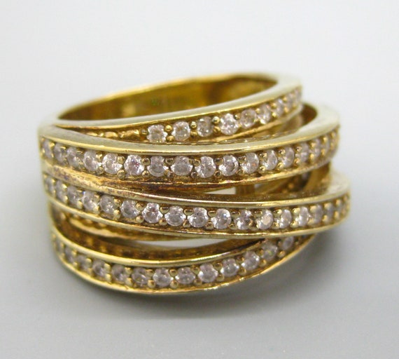 Vintage Ring Gold Vermeil Sterling Silver CZ Jewe… - image 1