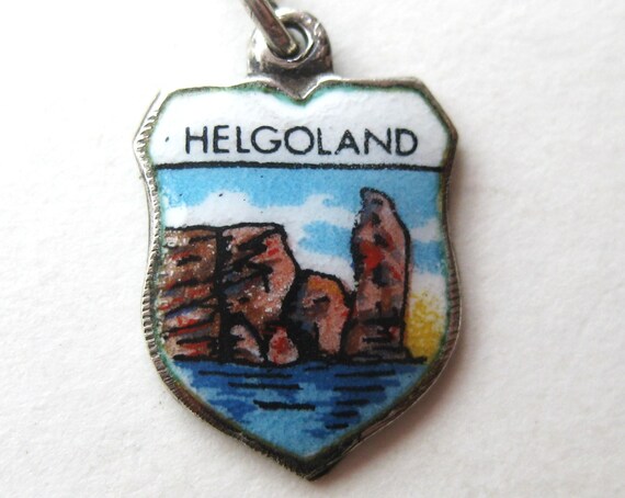 Vintage Charm Heligoland Germany 800 Silver Enamel Travel Shield Souvenir Bracelet Charm Helgoland