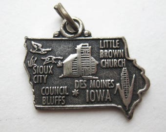 Vintage 50er Jahre Iowa State Souvenir Sterling Silber Souvenir Armband Anhänger