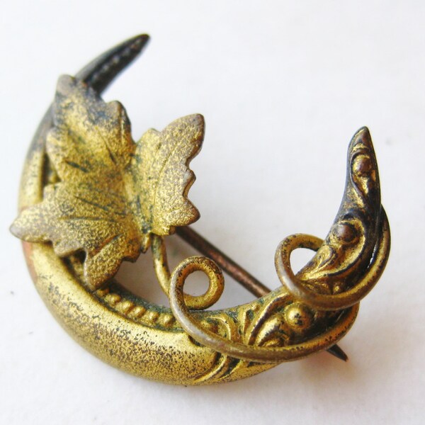 Vintage viktorianischen Gold gefüllte Miniatur Crescent Moon Brosche