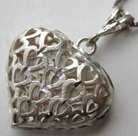 Vintage Open Hearts Sterling Silver Necklace Pend… - image 4