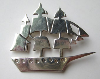 Vintage Taxco Mexicaanse Sterling zilveren piratenschip boot nieuwigheid broche pin