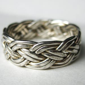 Vintage Men&#39;s Ring Mexican Sterling Silver Braided Woven Ring Band size 13