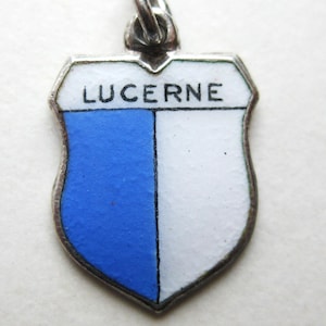 Vintage Charm Lucerne Switzerland 800 Silver Enamel Travel Shield Souvenir Bracelet Charm