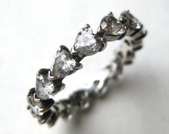 Vintage Authentic PANDORA Sterling Silver Band of Hearts Eternity CZ Ring 193103 size 58
